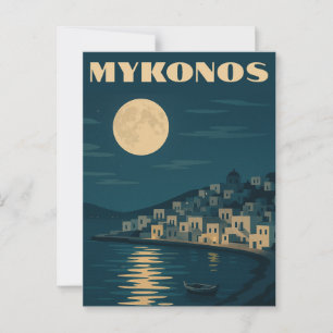 Retro Mykonos Moon  Art Deco Stijl Reizen Briefkaart