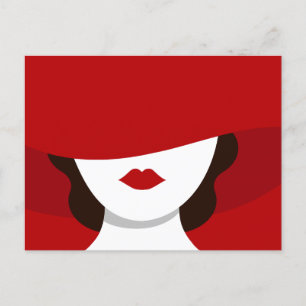 Retro  mysterie vrouw koninklijk rood briefkaart