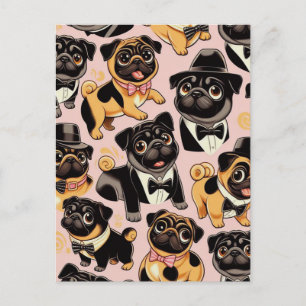 Retro Naadloze Schattigee Pug Briefkaart