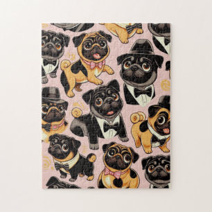 Retro Naadloze Schattigee Pug Legpuzzel