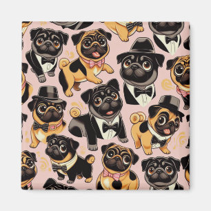 Retro Naadloze Schattigee Pug Magneet
