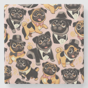 Retro Naadloze Schattigee Pug Stenen Onderzetter