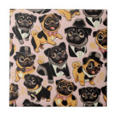 Retro Naadloze Schattigee Pug Tegeltje (Voorkant)