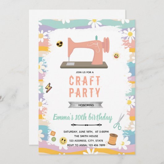Retro naaien verjaardag Uitnodiging (Voorkant / Achterkant)