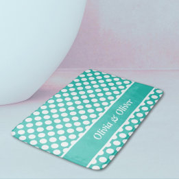 Retro Naam Turquoise & Witte Stippenpatroon Badmat