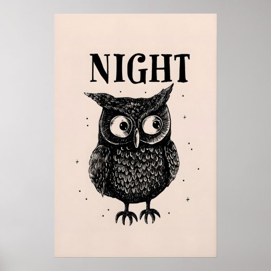 Retro Nachtuil Kunstprint - Directe Download voor Poster (Voorkant)