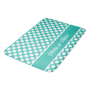 Retro Name Turquoise & White Polka Dot Pattern Badmat