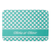Retro Name Turquoise & White Polka Dot Pattern Badmat (Voorkant)
