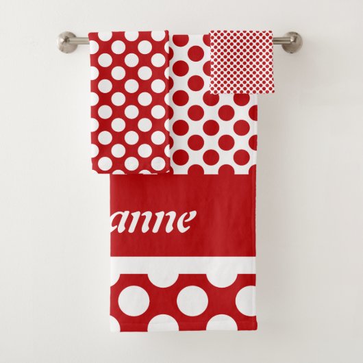 Retro Named Red Polka Dot Bath Towel Set Bad Handdoek (Insitu)