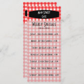 Retro Nappe En vichy Rouge Café Menu (Devant / Derrière)