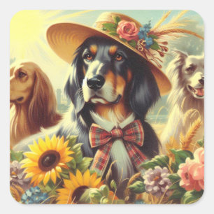 Retro Natuur Honden Vierkante Sticker
