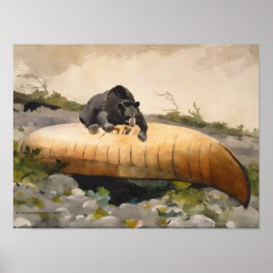 Retro Natuur Kunst Beer met een Kano Poster