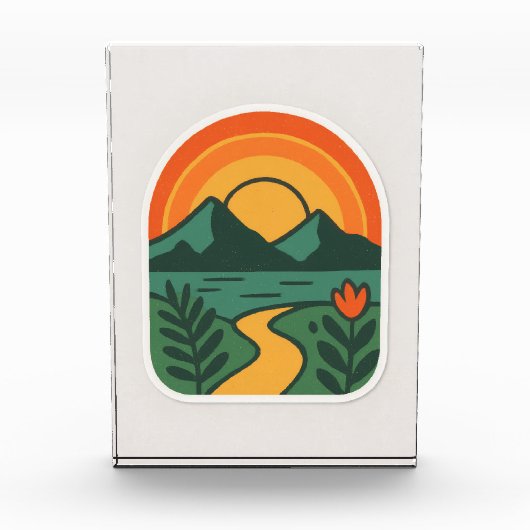 Retro Natuur Sunset - Mountain Fotoblokken (Voorkant)