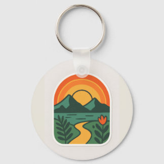Retro Natuur Sunset -  Mountain Sleutelhanger