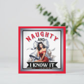 Retro Naughty en ik ken het Kerstmis Pinup Feestdagenkaart (Staand voorkant)