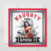 Retro Naughty en ik ken het Kerstmis Pinup Feestdagenkaart (Voorkant)