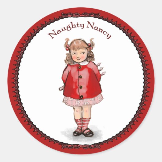 Retro Naughty Nancy Ronde Sticker (Voorkant)