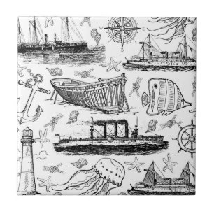 Retro Nautical Pattern Tegeltje