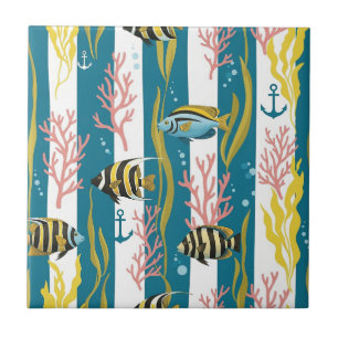Retro Nautical Watercolor Patroon (14) Tegeltje