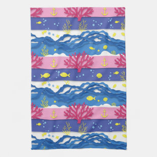 Retro Nautical Watercolor Patroon (16) Theedoek