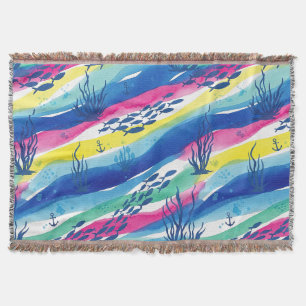Retro Nautical Watercolor Patroon (3) Deken