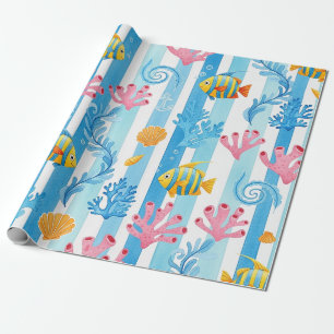 Retro Nautical Waterverfpatroon (11) Cadeaupapier