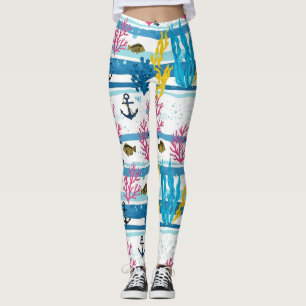 Retro nautisch aquarelpatroon (2) leggings