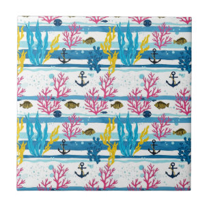 Retro nautisch aquarelpatroon (2) tegeltje