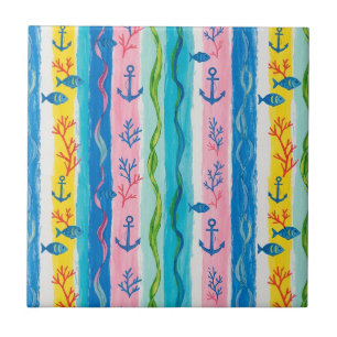 Retro nautisch aquarelpatroon (4) tegeltje