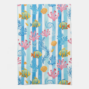 Retro nautisch watercolorpatroon (11) theedoek