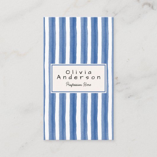 Retro Navy Blauw Blauwgroen Hand getrokken Stripes Visitekaartje (Voorkant)