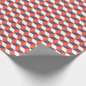 Retro Navy Blauw Rood Wit Kubus Modern Geometrisch Cadeaupapier (Hoek)