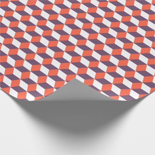 Retro Navy Blauw Rood Wit Kubus Modern Geometrisch Cadeaupapier (Hoek)