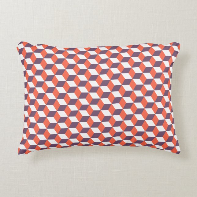 Retro Navy Blue Red Cube Modern Geometric Pattern Accent Kussen (Voorkant)