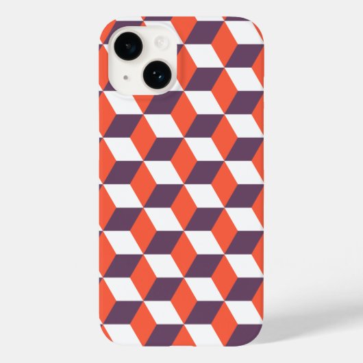 Retro Navy Blue Red Cube Modern Geometric Pattern Case-Mate iPhone Case (Achterkant)