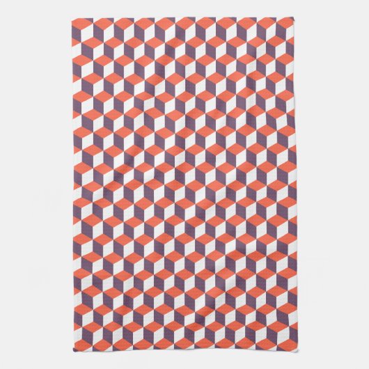 Retro Navy Blue Red Cube Modern Geometric Pattern Theedoek (Verticaal)