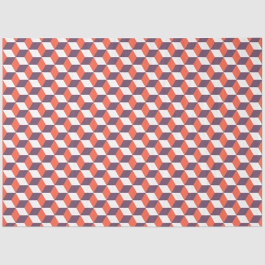 Retro Navy Blue Red Cube Modern Geometric Pattern Tissuepapier (Voorkant)