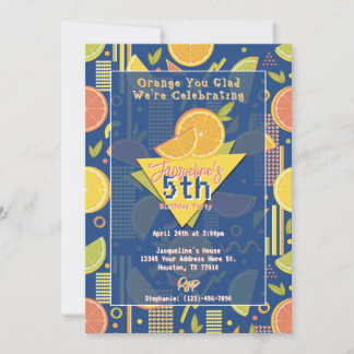 Retro Navy Blue Summer Citrus Fruit Birthday Kaart