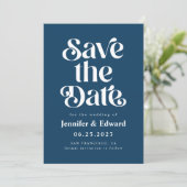Retro Navy Blue Wedding Save The Date (Staand voorkant)