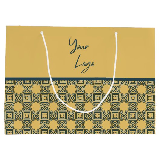 Retro Navy Bruin Patroon Custom Business Logo Groot Cadeauzakje (Achterkant)