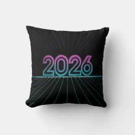 Retro Neon 2026 Sign with Vaporwave Pink and Cyan  Kussen
