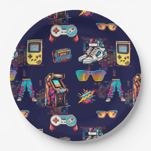 Retro Neon 80's Pattern Papieren Bordje (Voorkant)