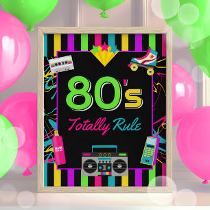 Retro Neon 80s volledig regel partij teken Poster