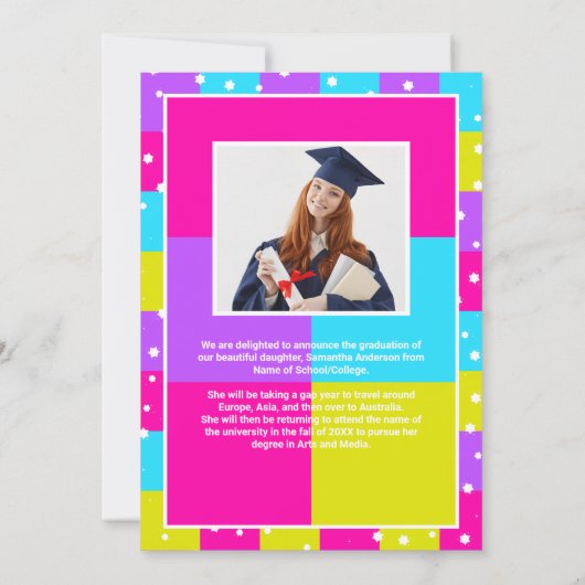 Retro Neon Afstuderen Foto Afstuderen Aankondiging (Achterkant)