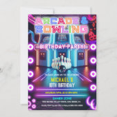 Retro Neon arcade & bowling gaming verjaardagsfees Kaart (Voorkant)