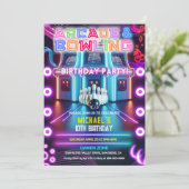 Retro Neon arcade & bowling gaming verjaardagsfees Kaart (Staand voorkant)