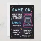 Retro Neon Arcade Game Verjaardagsfeest, elke leef Kaart (Voorkant)