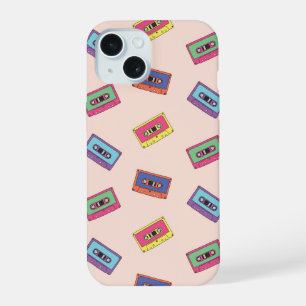 Retro Neon Audio Cassetteband Patroon iPhone 15 Hoesje