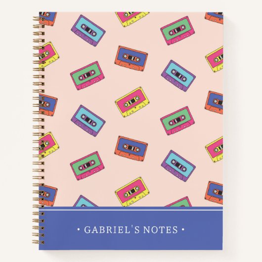 Retro Neon Audio Cassettebandje | Jouw namen toevo Notitieboek (Voorkant)