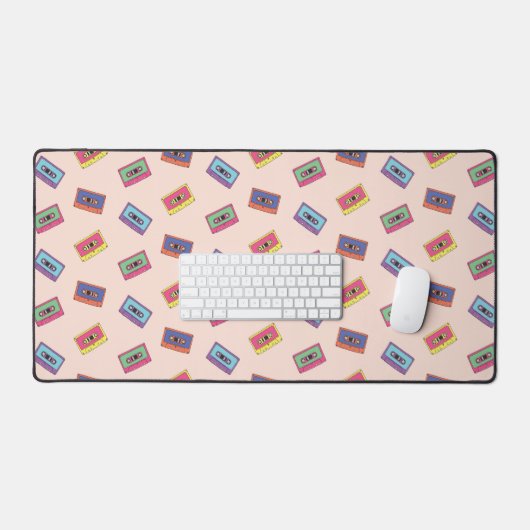 Retro Neon Audio Cassettebandje Patroon Bureaumat (Keyboard & Muis)